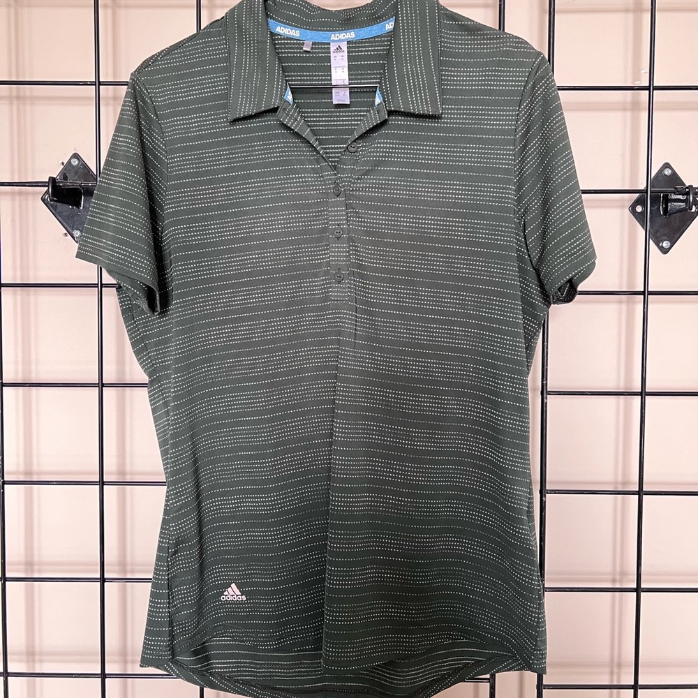 Adidas Green Pin Stripe Golf Polo